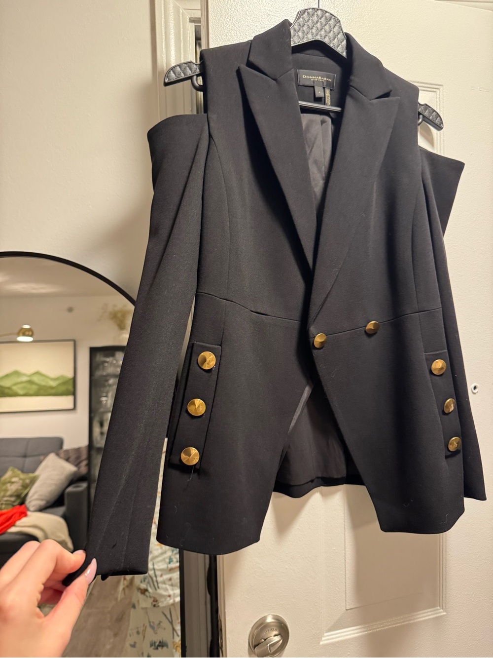 Donna Karan New York Black Cape Blazer Gold Buttons Size 4 Unworn
